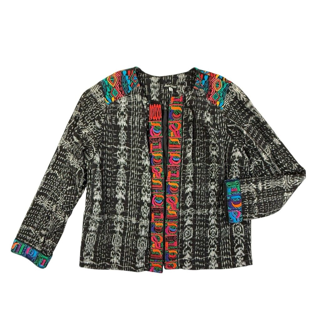 Jessica Velasco Cropped Guatemalan Folk Art Jacket XL Embroidered Open Front